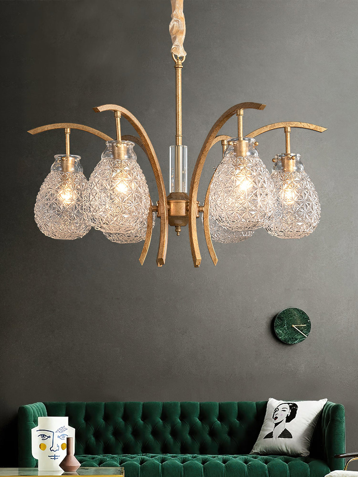 Golden floral glass chandelier - view 9 | Liootrlamp