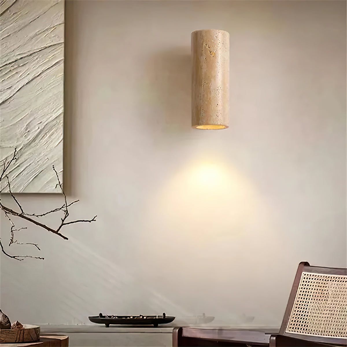 Travertine Cylinder Wall Lamp - view 3 | Liootrlamp