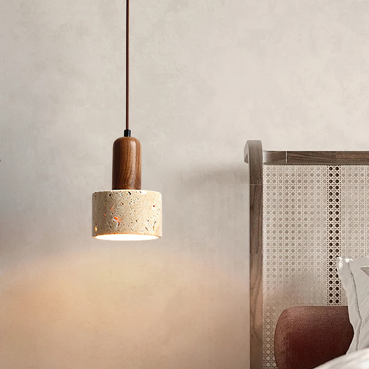Natural Travertine Cylinder Pendant Light - view 5 | Liootrlamp