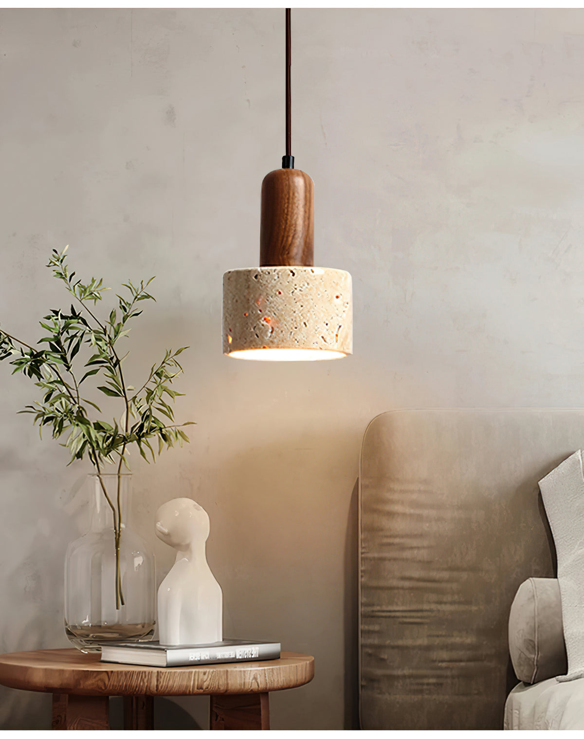 Natural Travertine Cylinder Pendant Light - view 13 | Liootrlamp