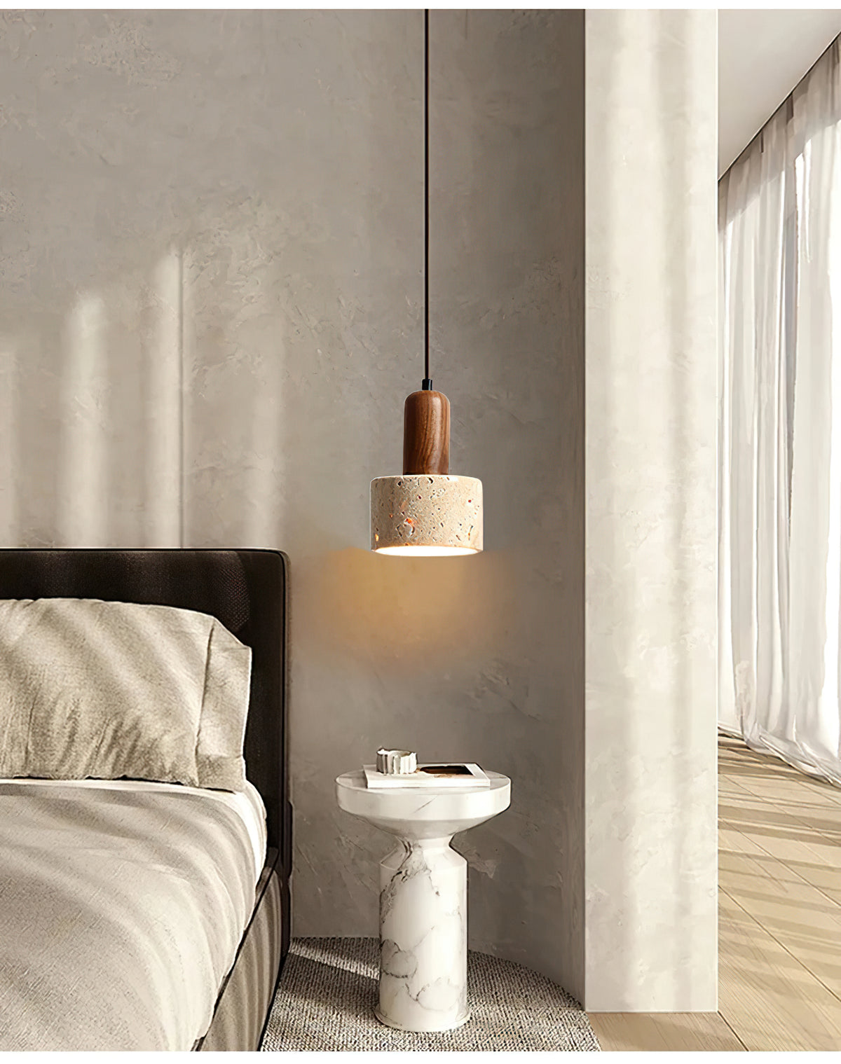 Natural Travertine Cylinder Pendant Light - view 14 | Liootrlamp