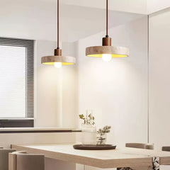 Natural Walnut Wood and Stone Pendant Lamp