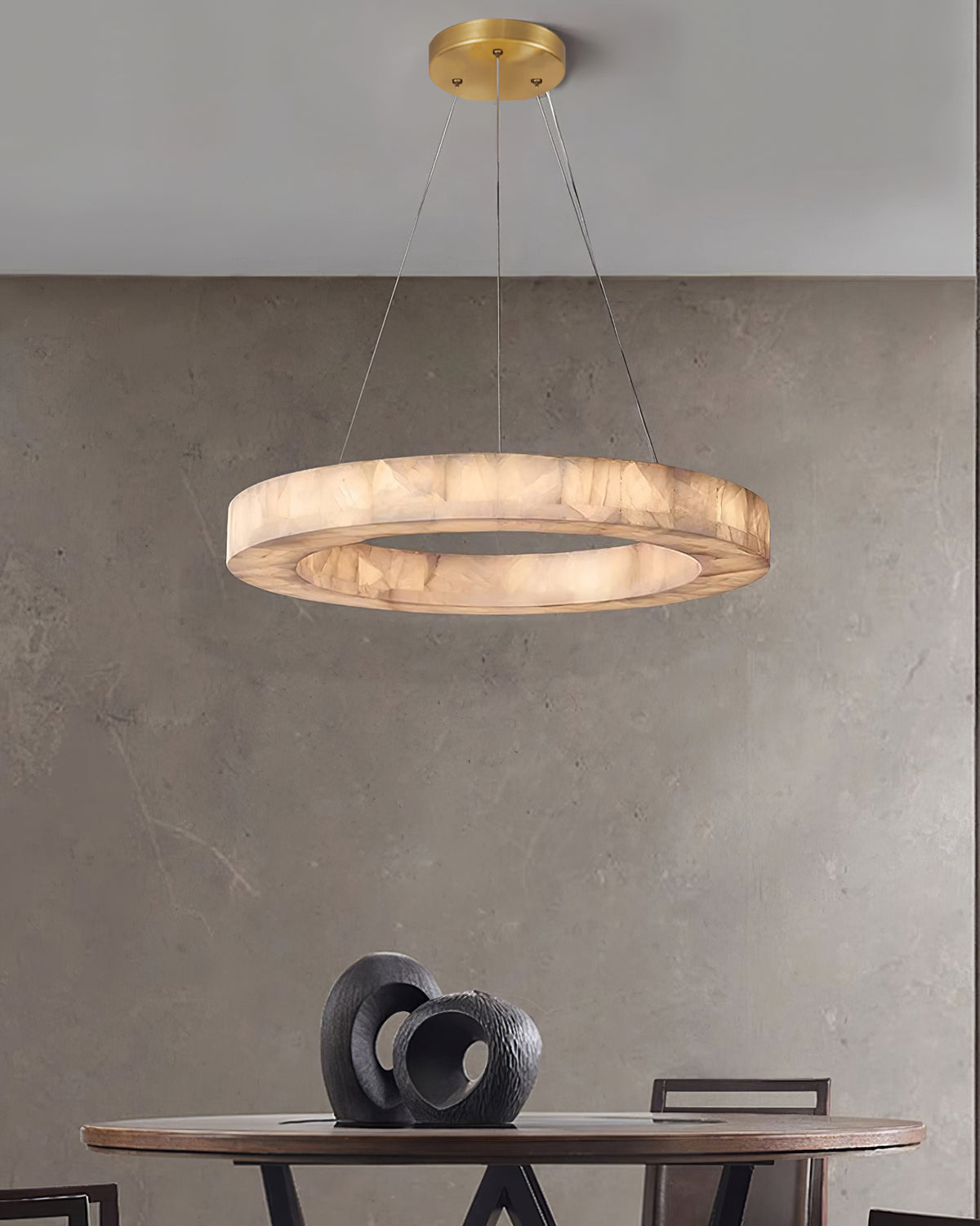 Triple Ring Alabaster Pendant Light - view 4 | Liootrlamp