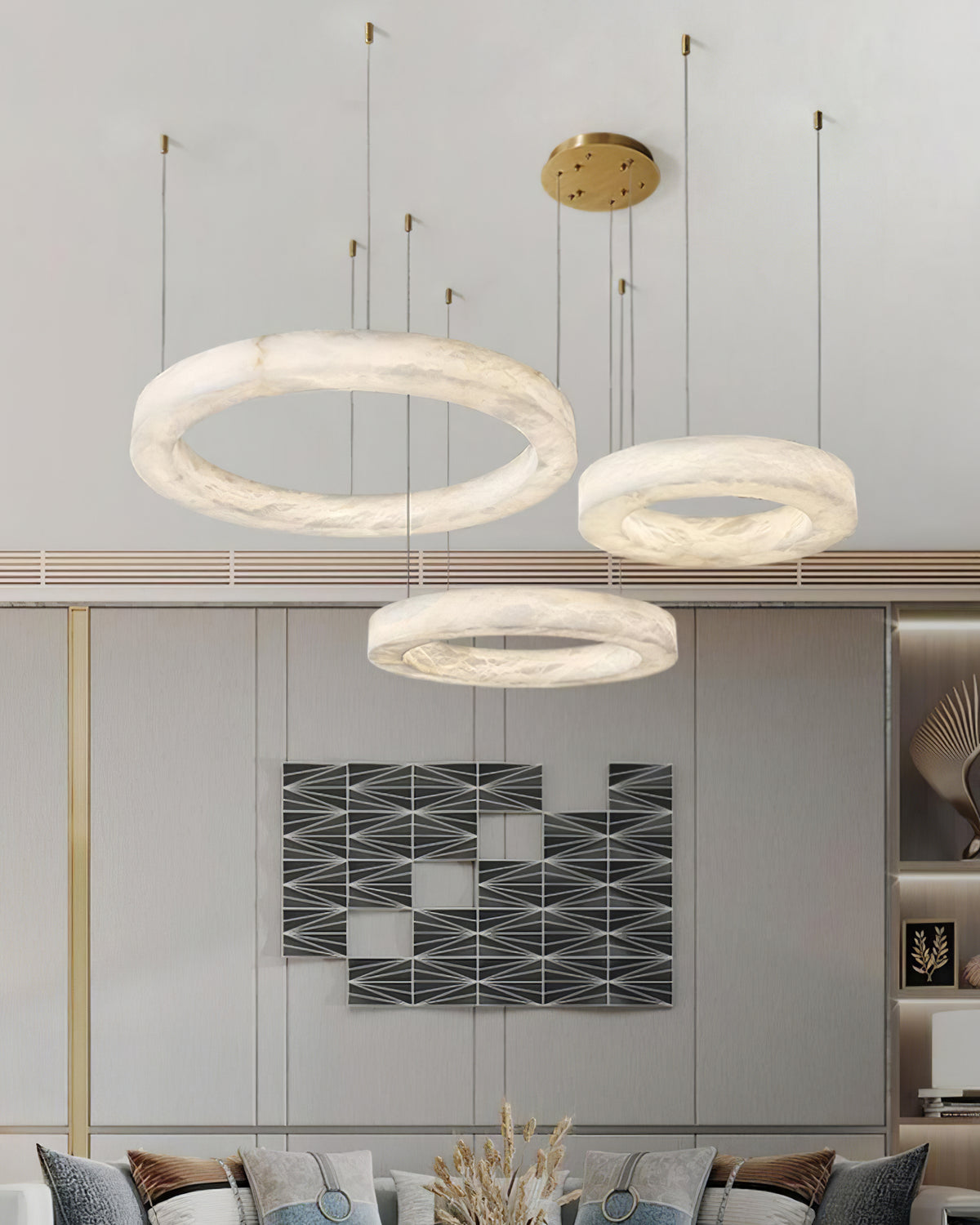 Triple Ring Alabaster Pendant Light - view 10 | Liootrlamp