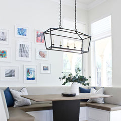 Gold Rectangular Lantern Linear Chandelier