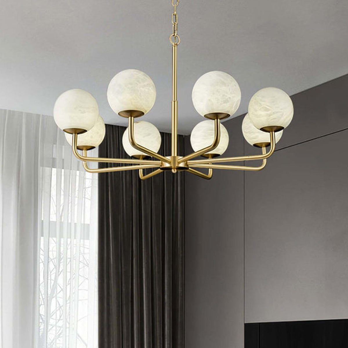 Round Alabaster Brass Chandelier - view 7 | Liootrlamp