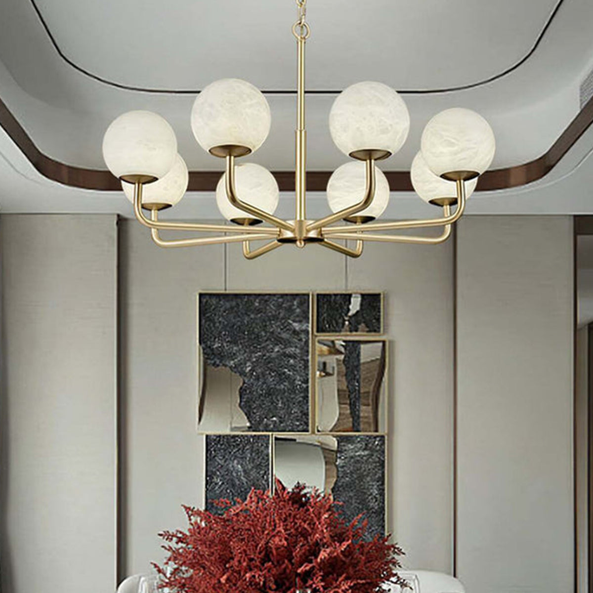 Round Alabaster Brass Chandelier - view 6 | Liootrlamp