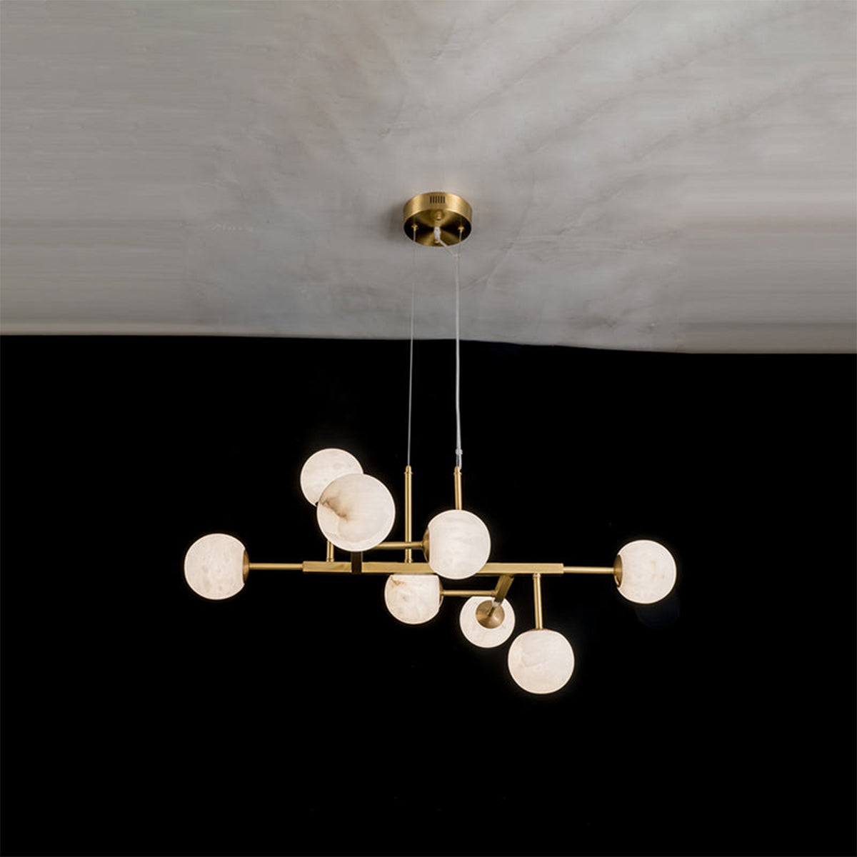 Brass Linear Alabaster Globe Chandelier - view 11 | Liootrlamp