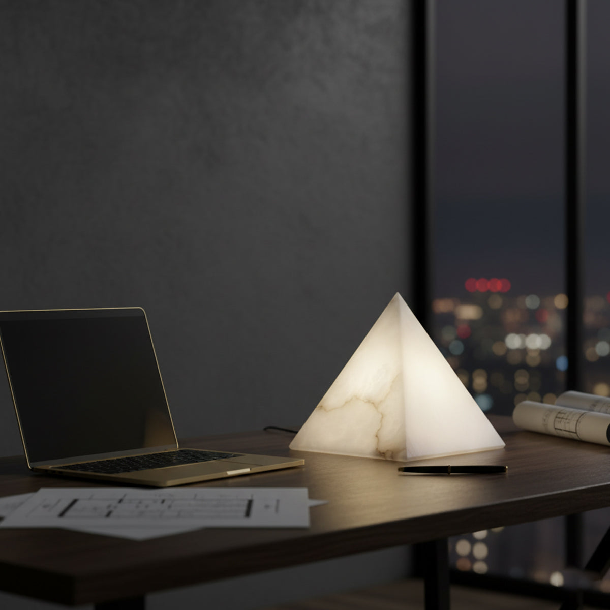 Alabaster Pyramid Table Lamp - view 6 | Liootrlamp