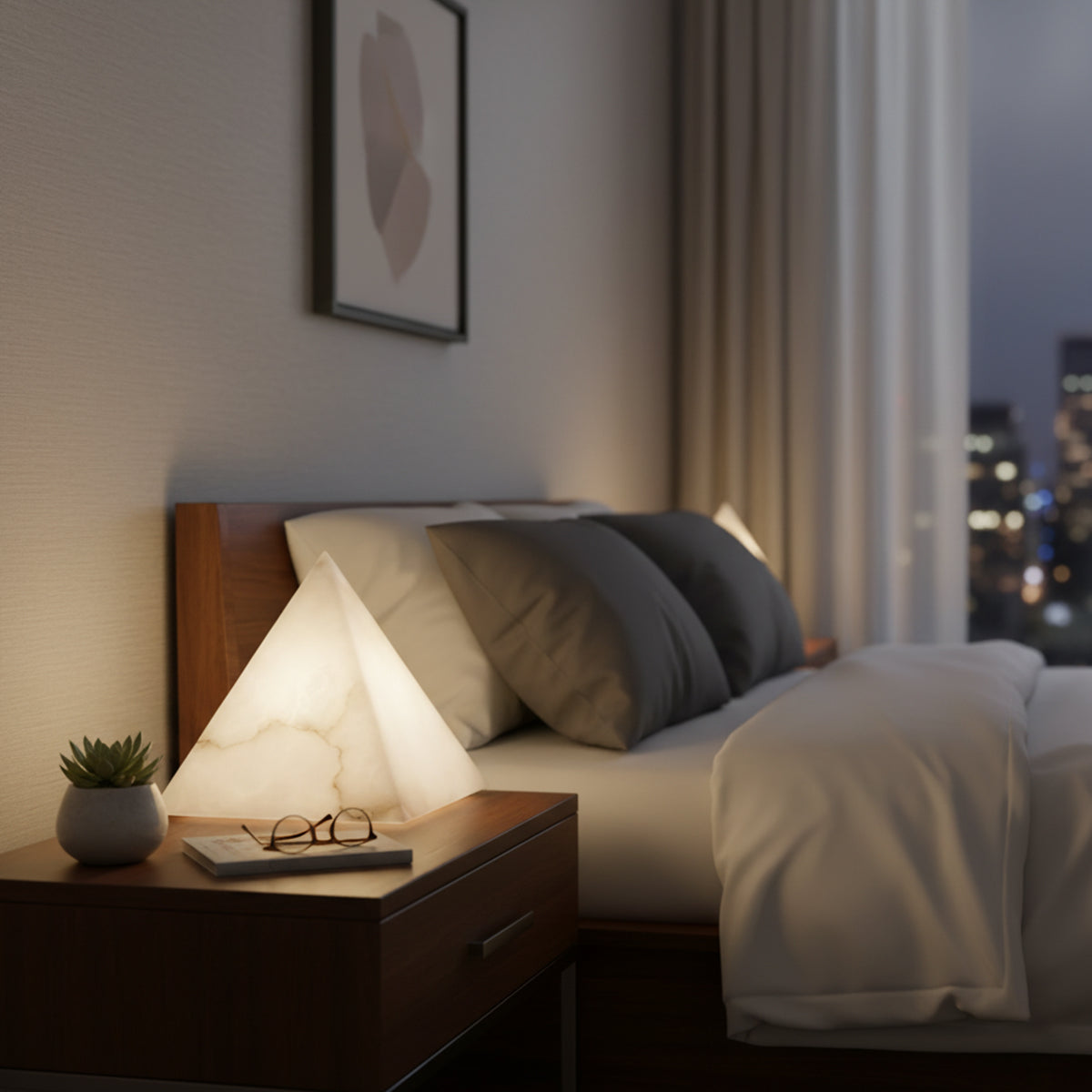 Alabaster Pyramid Table Lamp - view 9 | Liootrlamp
