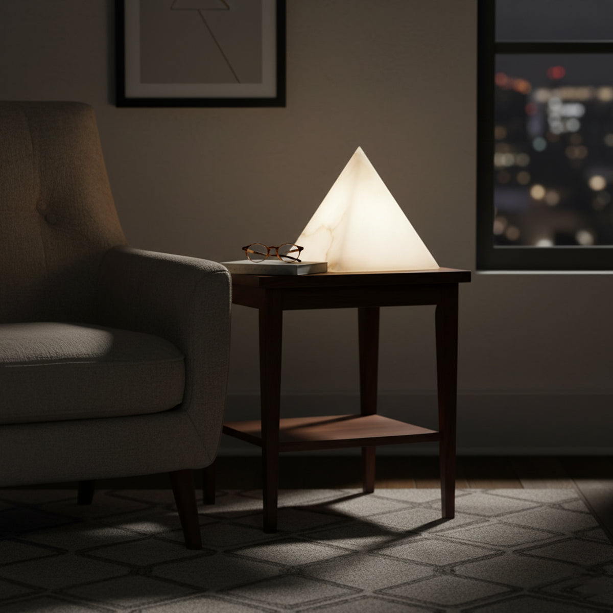 Alabaster Pyramid Table Lamp - view 8 | Liootrlamp