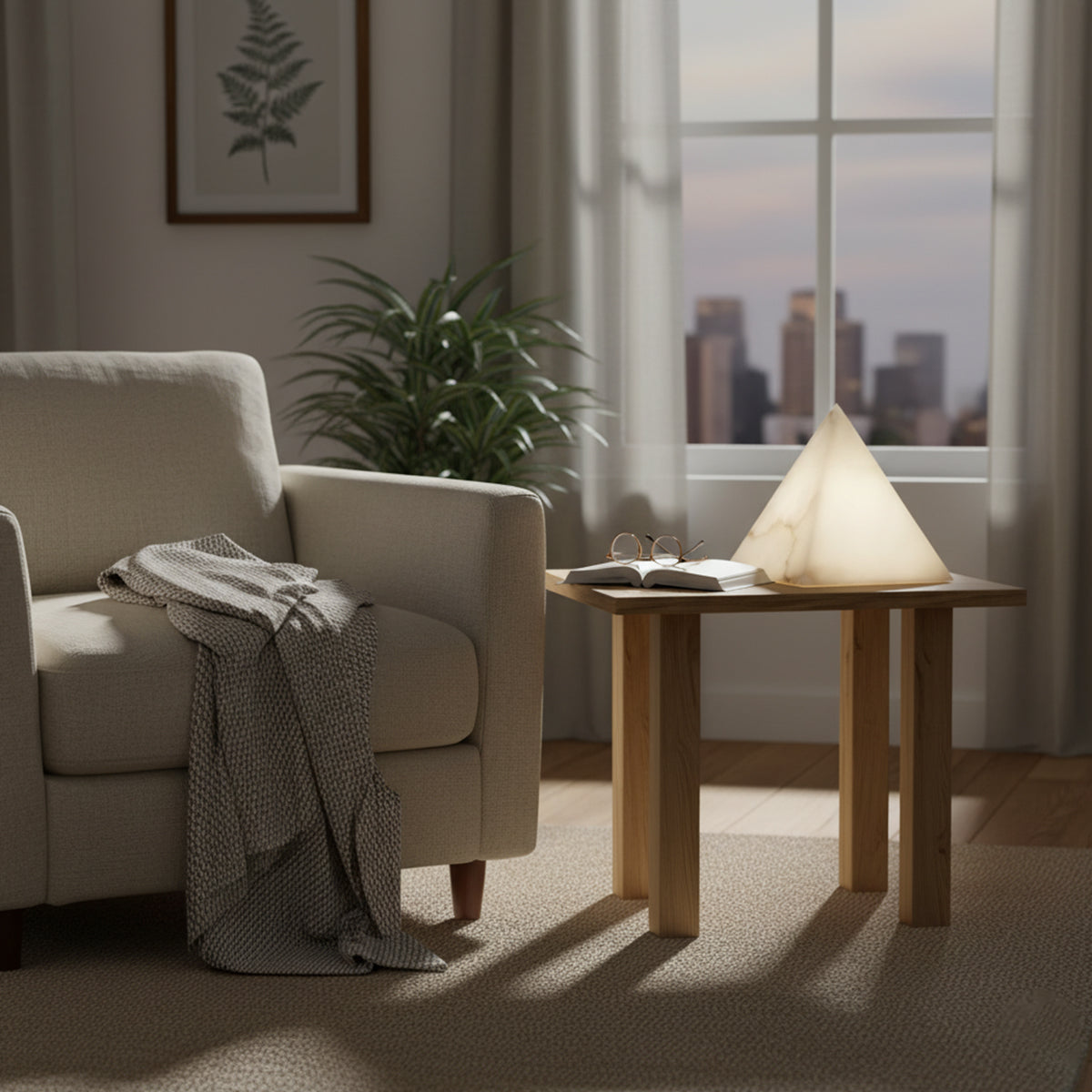 Alabaster Pyramid Table Lamp - view 7 | Liootrlamp