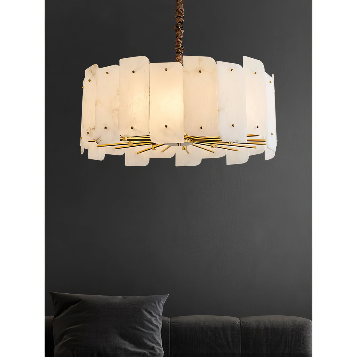 Alabaster Lorry Round Gold Chandelier - view 10 | Liootrlamp