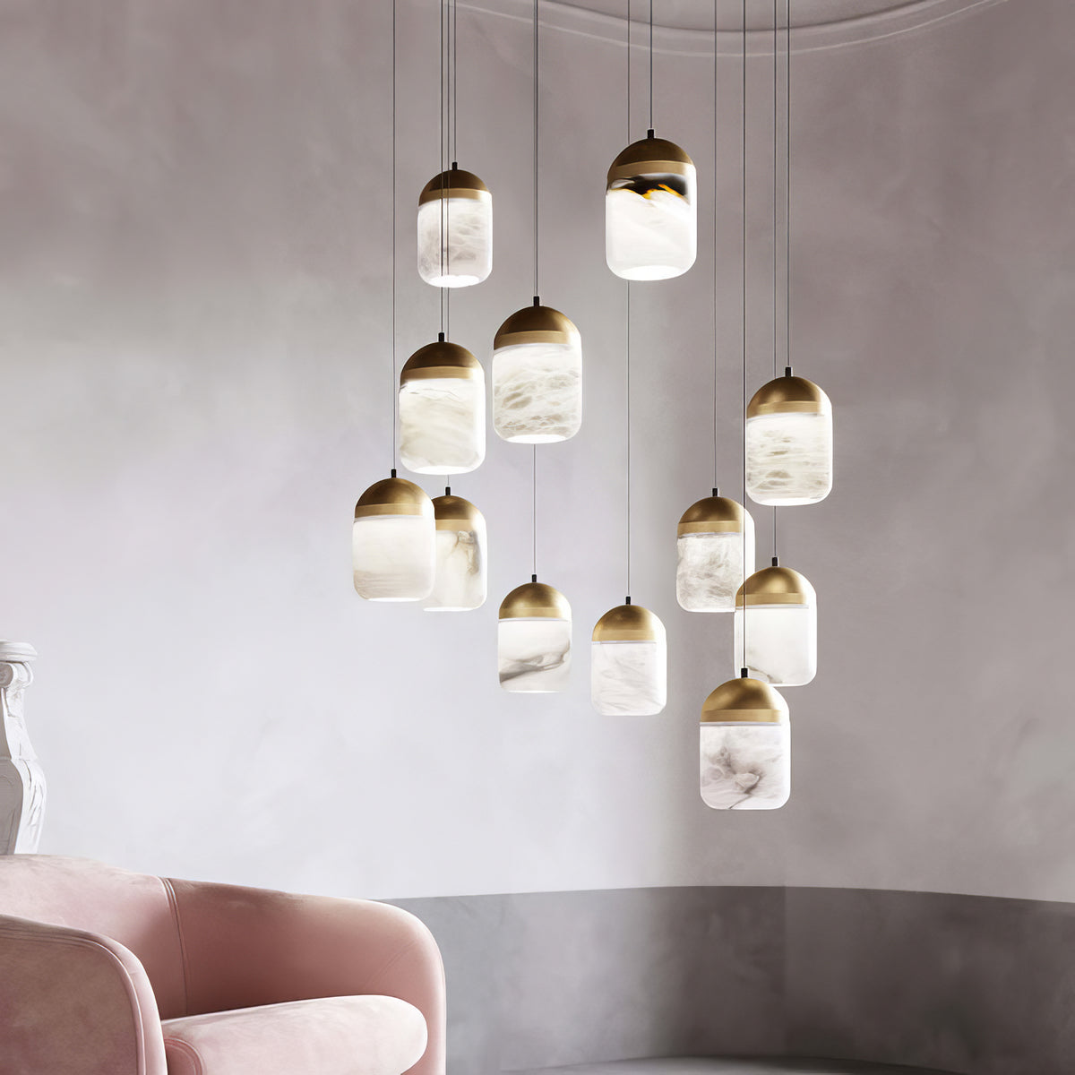 Alabaster staircase chandelier