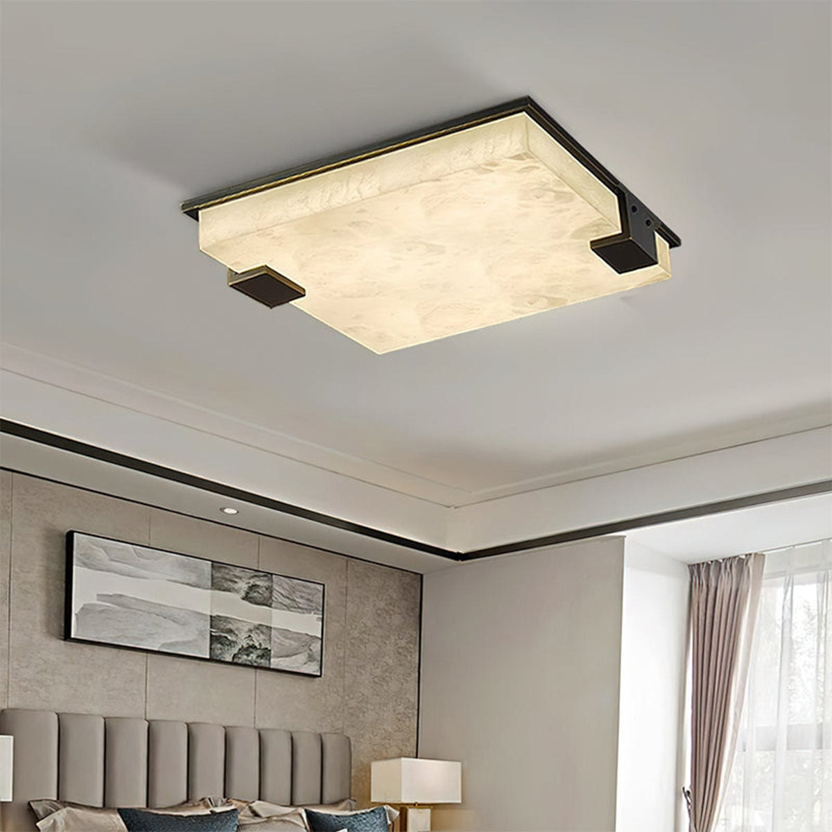 Arle Square Alabaster Black Ceiling Lamp - view 2 | Liootrlamp