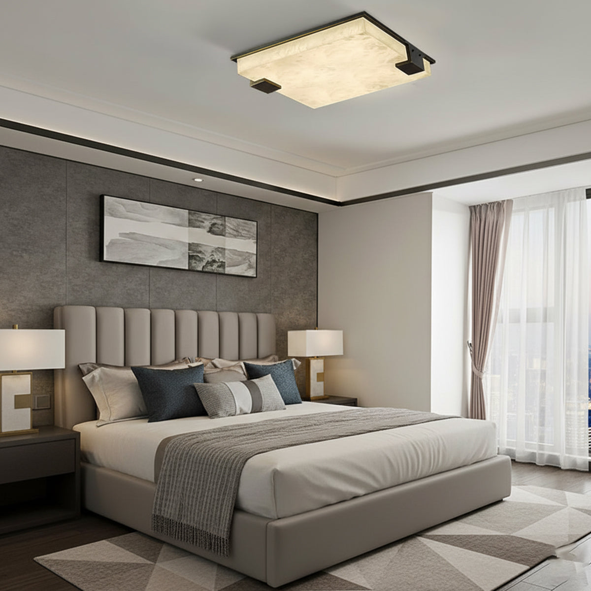 Arle Square Alabaster Black Ceiling Lamp - view 5 | Liootrlamp