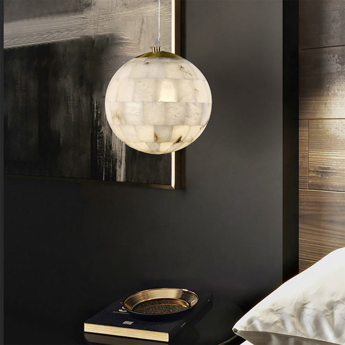 Ball Modern Alabaster Pendant Light - view 2 | Liootrlamp