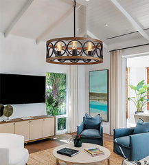 Franklin Bronze Vintage Wood Drum Chandelier