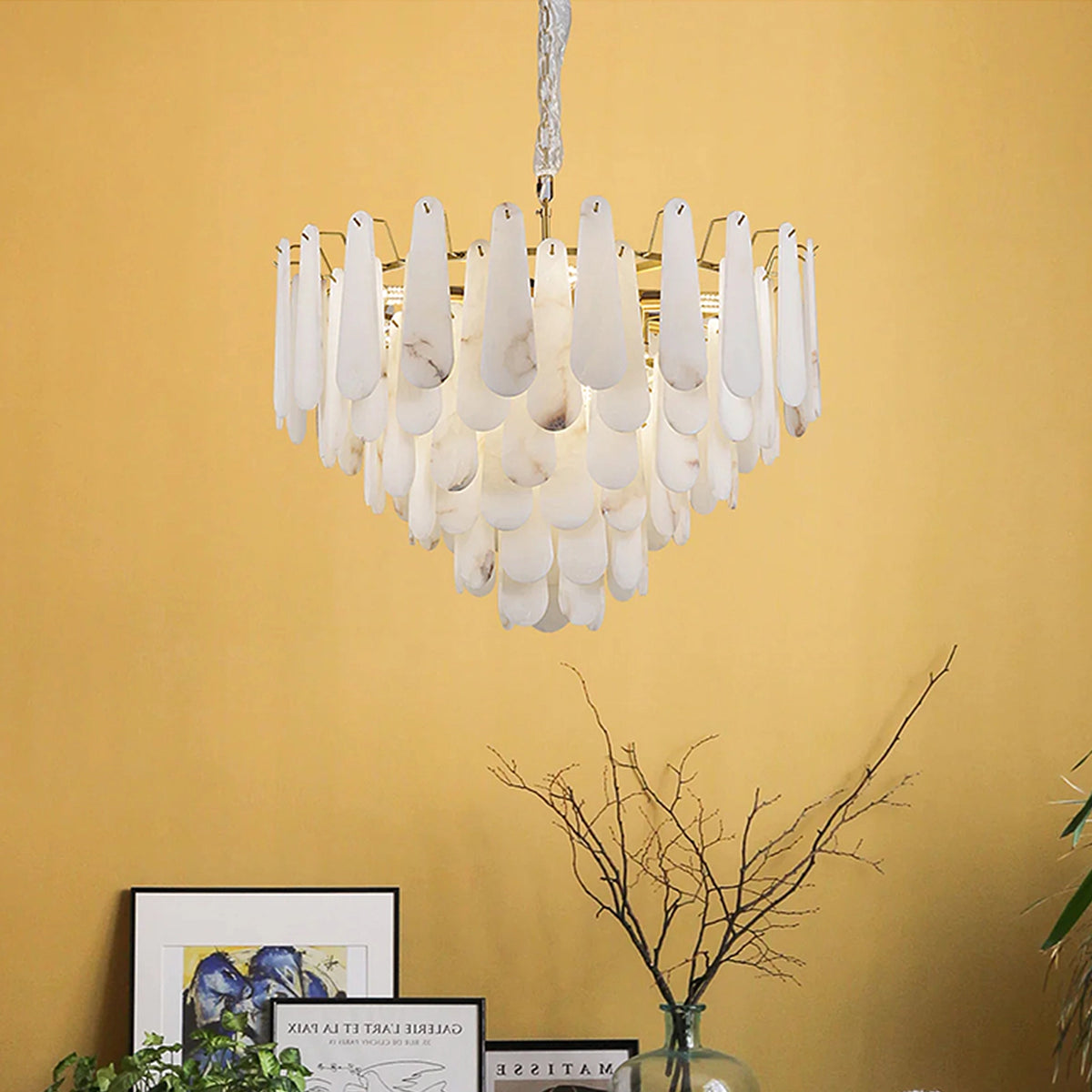 Leon Drop Shape Alabaster Chandelier - view 10 | Liootrlamp
