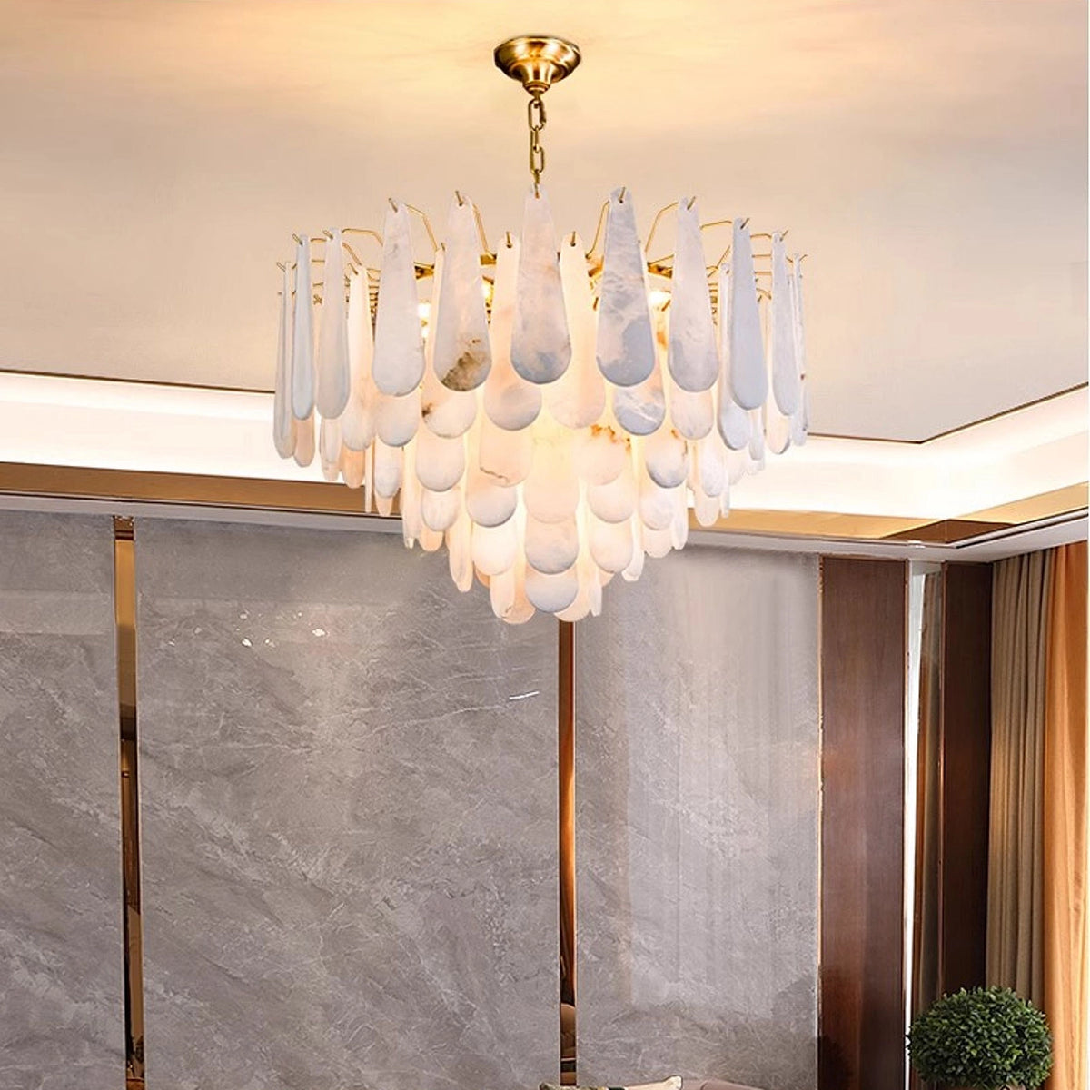 Leon Drop Shape Alabaster Chandelier - view 4 | Liootrlamp
