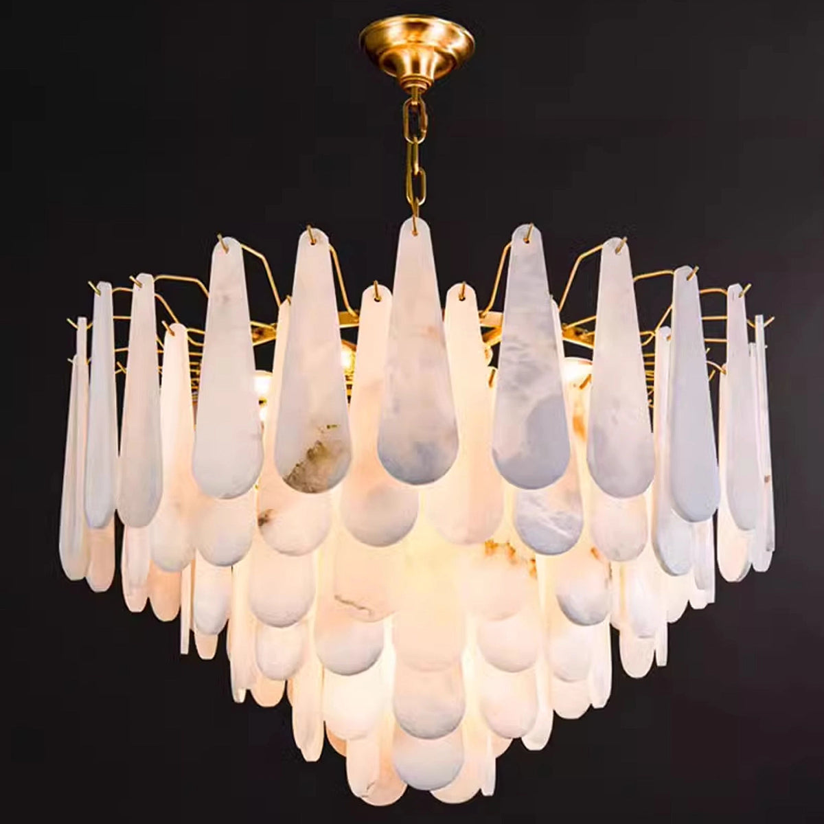 Leon Drop Shape Alabaster Chandelier - view 12 | Liootrlamp
