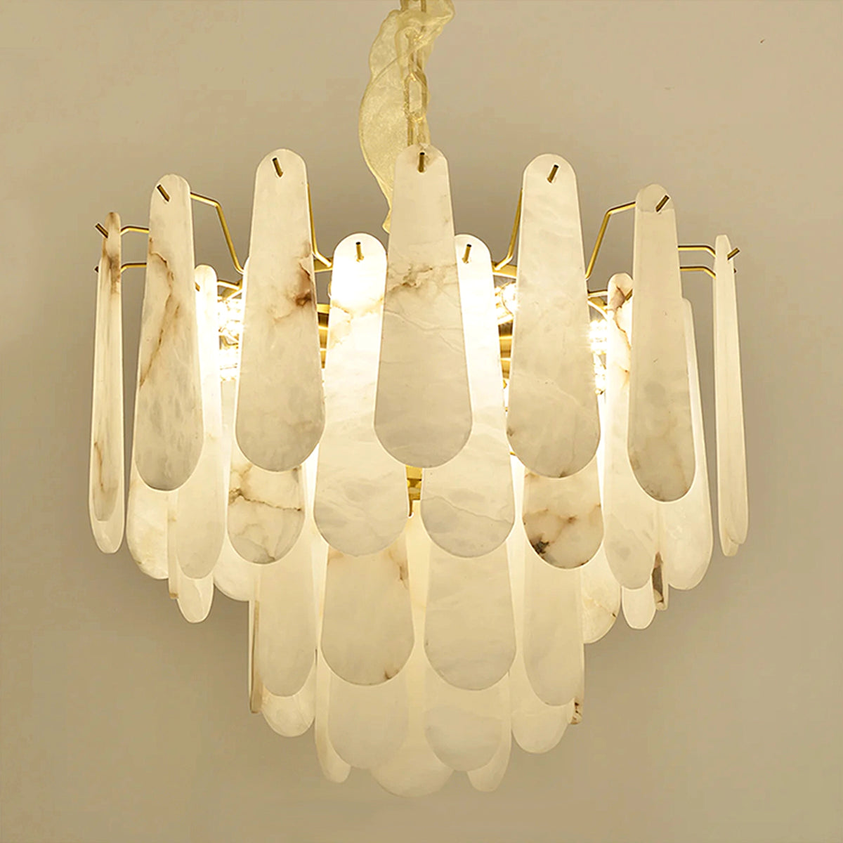 Leon Drop Shape Alabaster Chandelier - view 16 | Liootrlamp