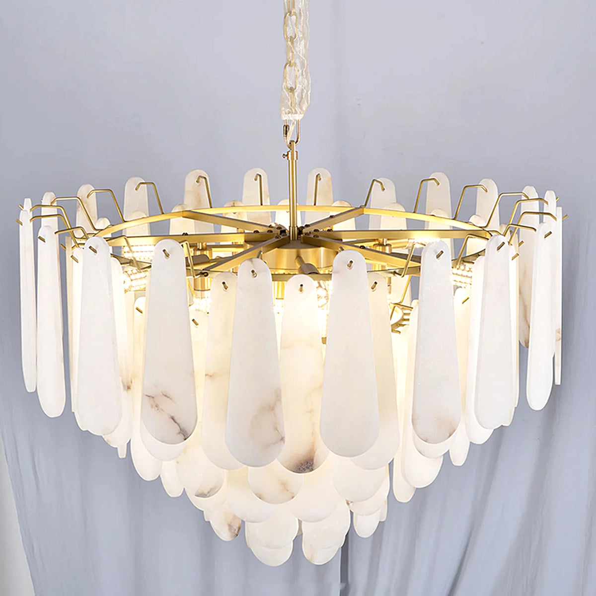 Leon Drop Shape Alabaster Chandelier - view 14 | Liootrlamp