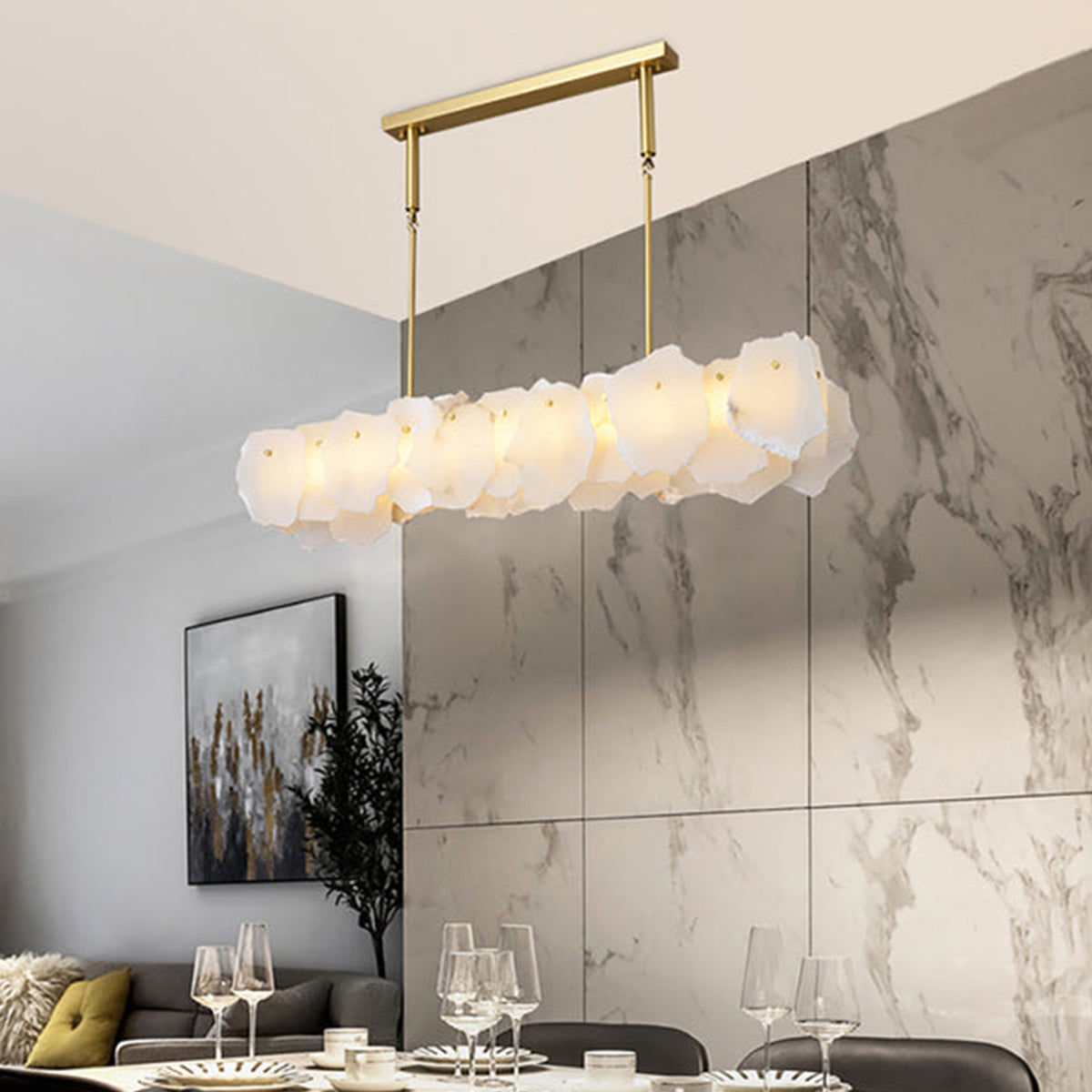 Linear Magari Irregular Alabaster Chandelier - view 4 | Liootrlamp
