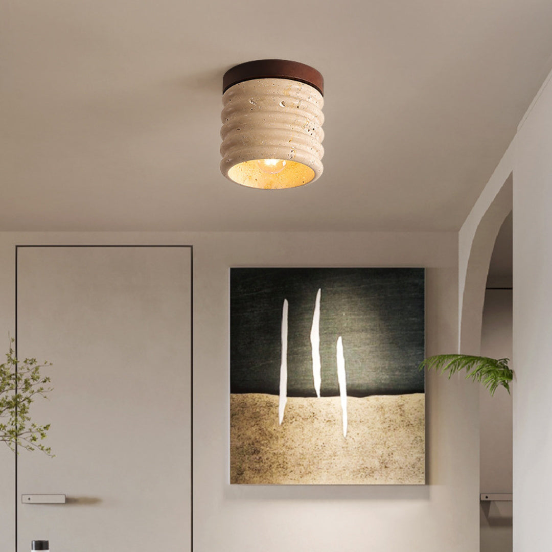 Travertine Semi Flush Cylindrical Ceiling Light - view 4 | Liootrlamp
