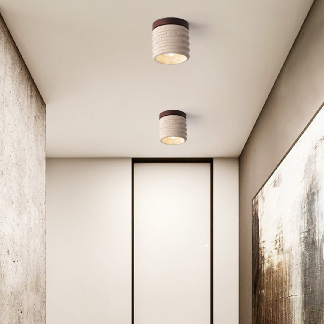Travertine Semi Flush Cylindrical Ceiling Light - view 12 | Liootrlamp
