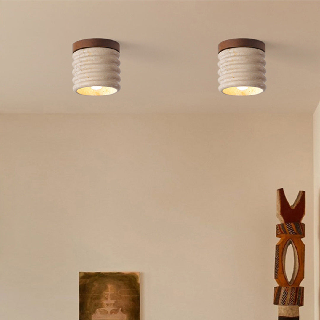 Travertine Semi Flush Cylindrical Ceiling Light - view 13 | Liootrlamp