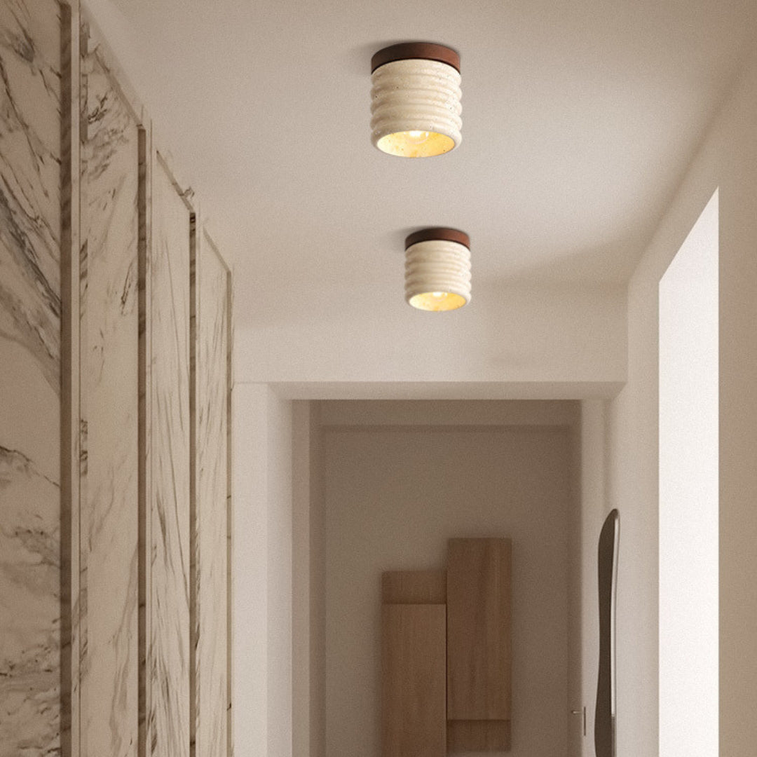 Travertine Semi Flush Cylindrical Ceiling Light - view 14 | Liootrlamp