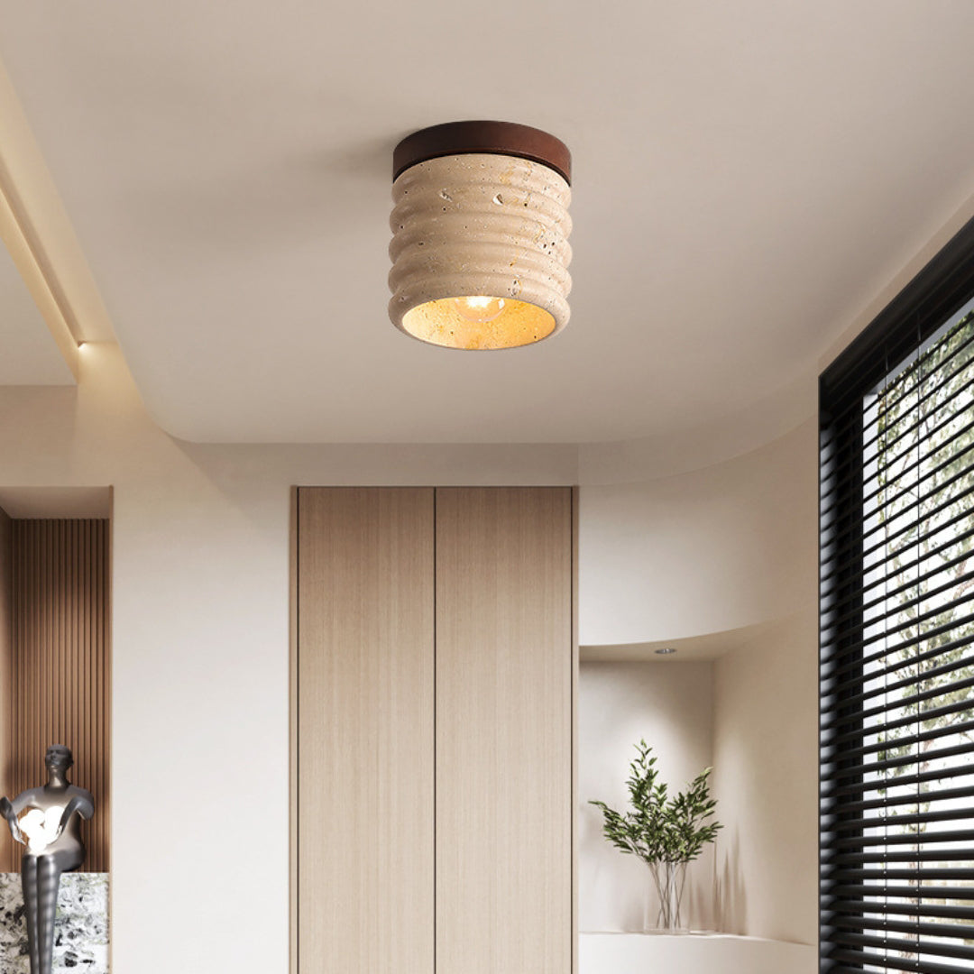 Travertine Semi Flush Cylindrical Ceiling Light - view 6 | Liootrlamp