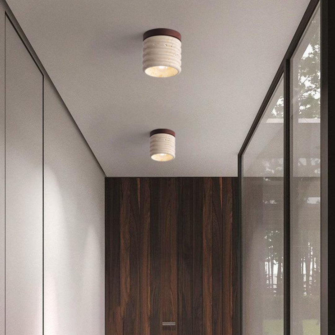 Travertine Semi Flush Cylindrical Ceiling Light - view 15 | Liootrlamp