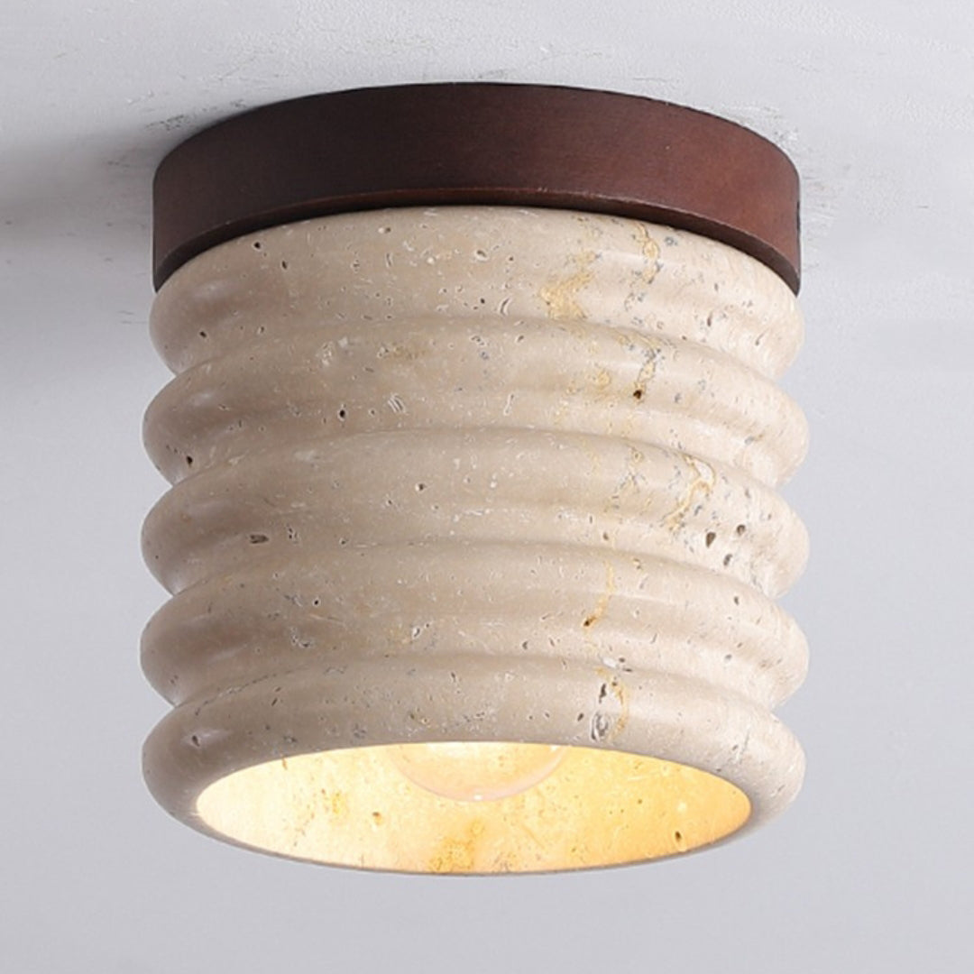 Travertine Semi Flush Cylindrical Ceiling Light - view 21 | Liootrlamp