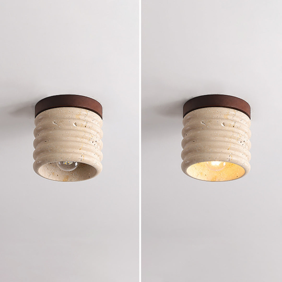 Travertine Semi Flush Cylindrical Ceiling Light - view 16 | Liootrlamp
