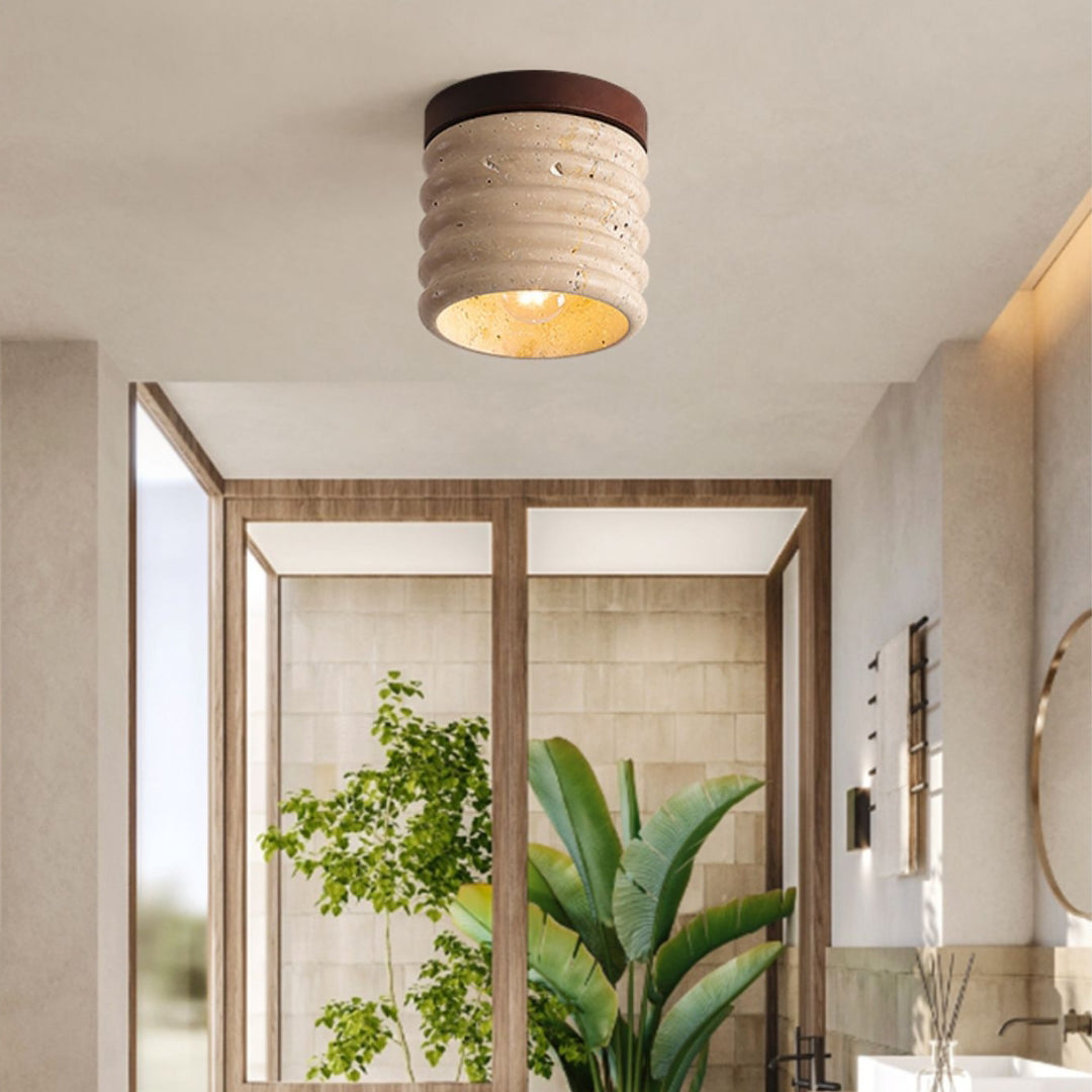 Travertine Semi Flush Cylindrical Ceiling Light - view 2 | Liootrlamp