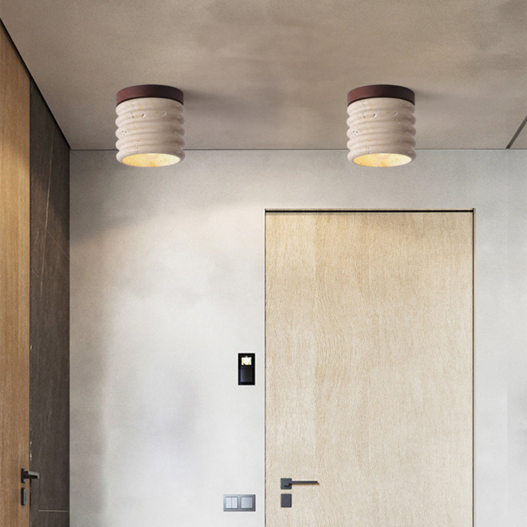Travertine Semi Flush Cylindrical Ceiling Light - view 8 | Liootrlamp