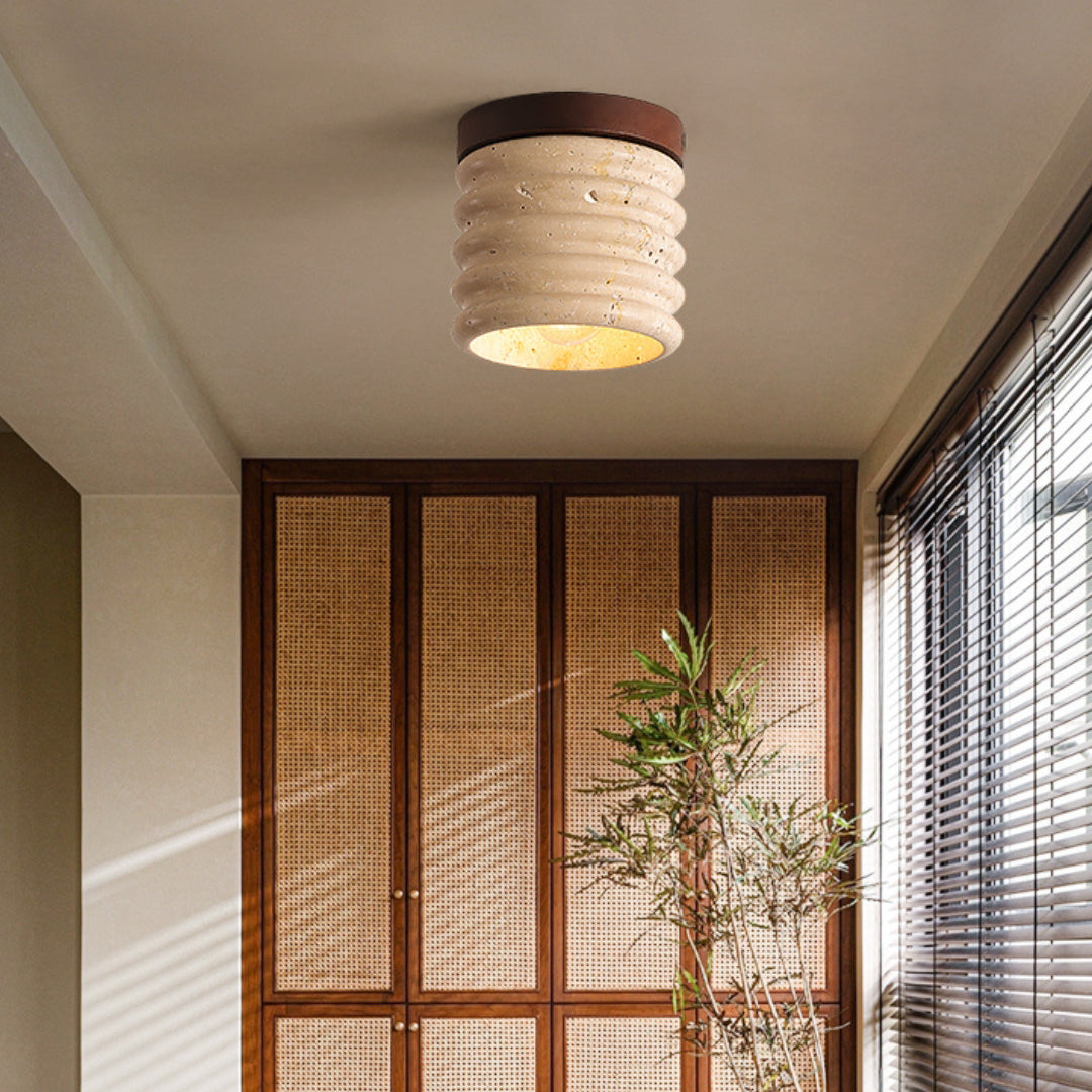 Travertine Semi Flush Cylindrical Ceiling Light - view 5 | Liootrlamp