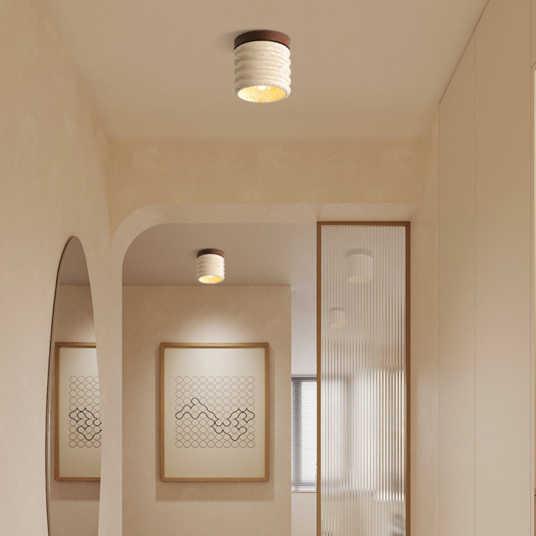 Travertine Semi Flush Cylindrical Ceiling Light - view 9 | Liootrlamp