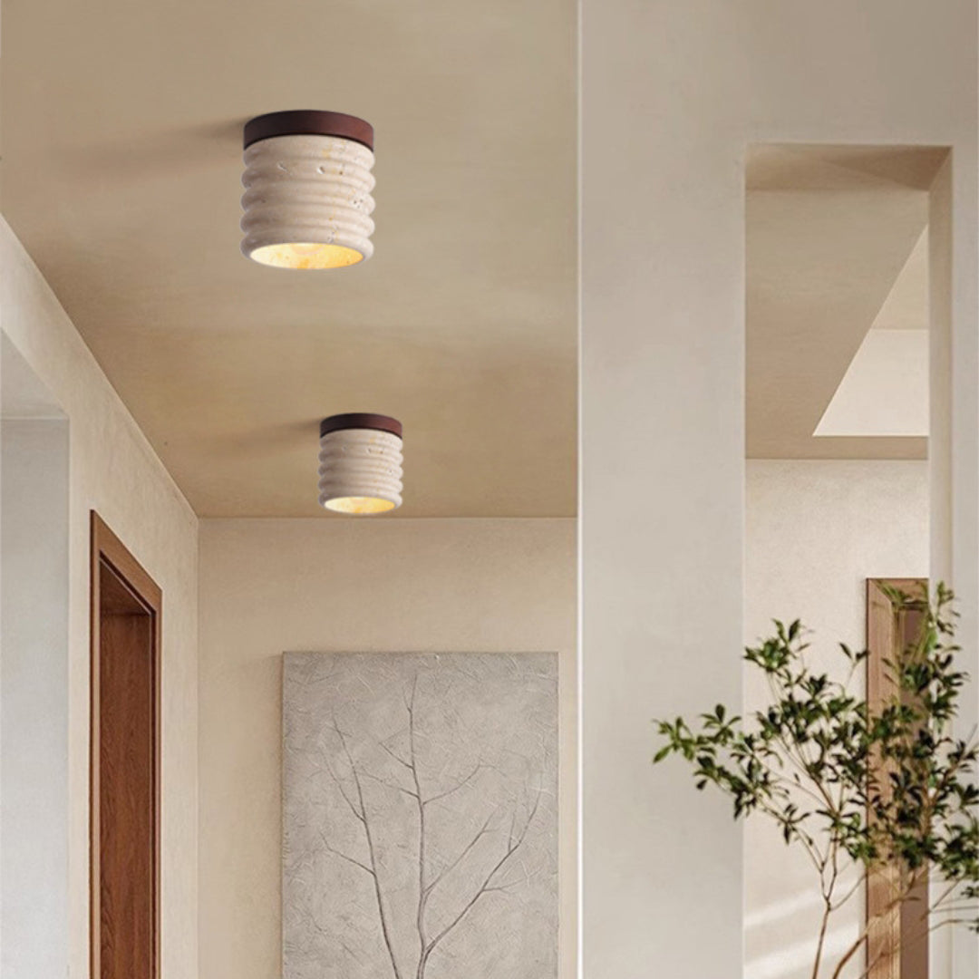 Travertine Semi Flush Cylindrical Ceiling Light - view 10 | Liootrlamp