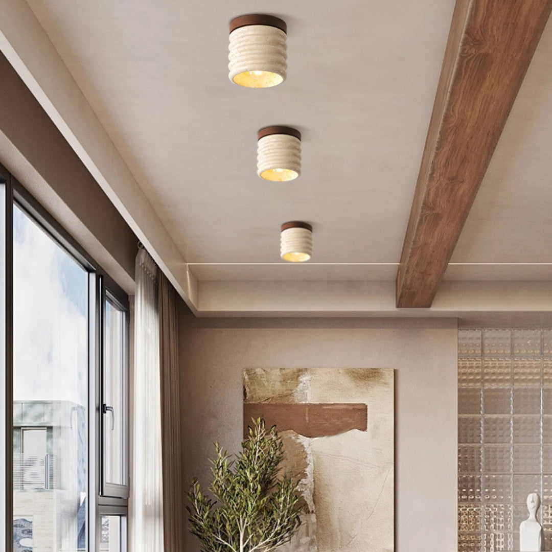 Travertine Semi Flush Cylindrical Ceiling Light - view 11 | Liootrlamp