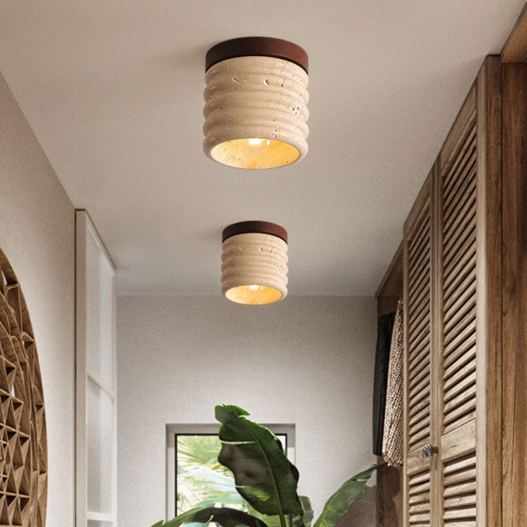 Travertine Semi Flush Cylindrical Ceiling Light - view 3 | Liootrlamp