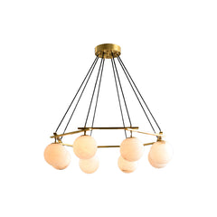 Multi-Head Round Alabaster Brass Chandelier