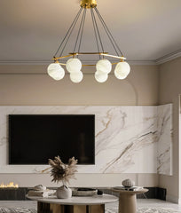 Multi-Head Round Alabaster Brass Chandelier