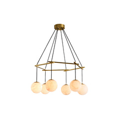 Multi-Head Round Alabaster Brass Chandelier