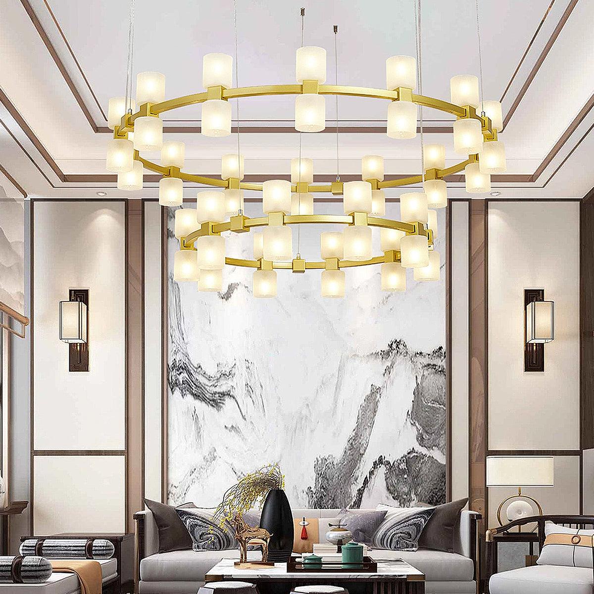 Modern Alabaster Round Chandelier - view 7 | Liootrlamp
