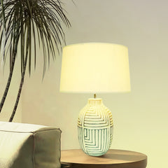 Retro rural woodcarving decorative fabric table lamp