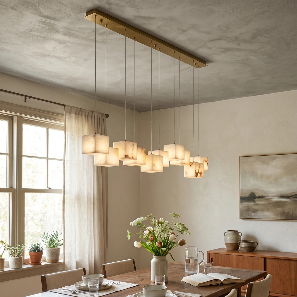 Alabaster Cube Box Chandelier - view 3 | Liootrlamp
