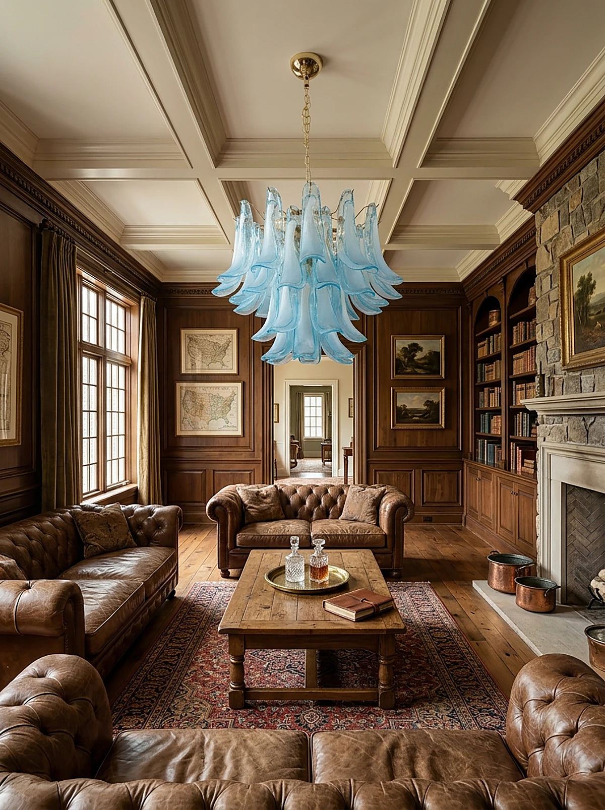 Aqualisse Blue Glass Petal Chandelier